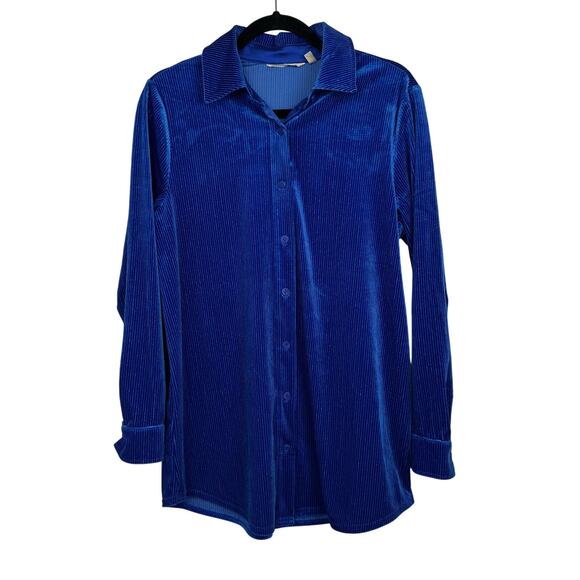 Soft Surroundings Tops - Soft Surroundings Royal Blue Velvet Boyfriend Long Sleeve Button Shirt Sz Small
